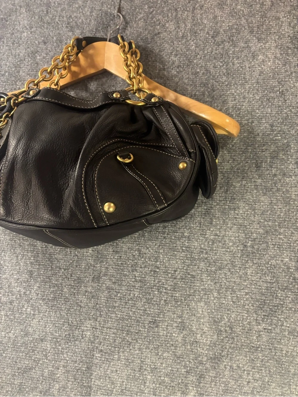 RARE Juicy Couture Y2K Scottie Tag Charm Leather Shoulder Bag Black